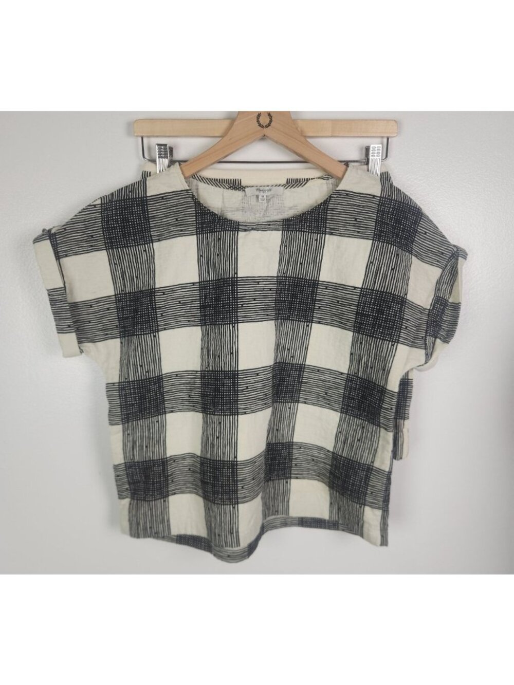 Madewell Women's Sz. M/S Black & Cream Plaid Shirt/ Skirt Set